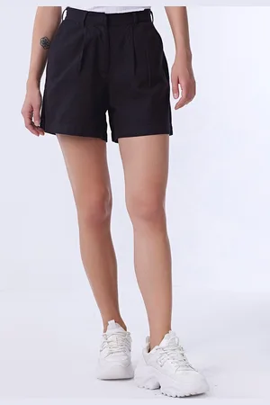 COVER STORY Women Black Mid-Rise Cotton Linen Shorts