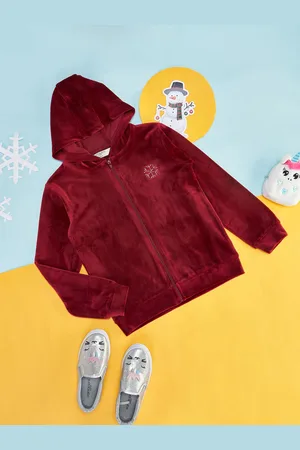 Pantaloons Girls Hooded Front-Open Wool Sweatshirt