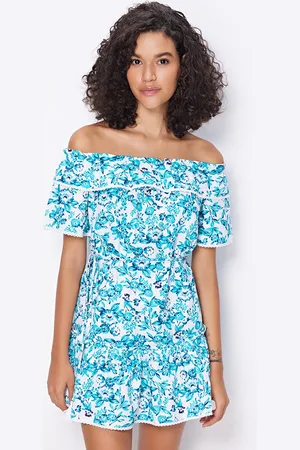 COVER STORY Floral Printed Off-Shoulder Cotton A-Line Mini Dress