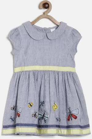 MINI KLUB Girls Blue Striped Fit and Flare Dress