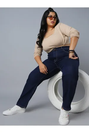 High Star Women Plus Size Straight Fit High-Rise Clean Look Stretchable Jeans