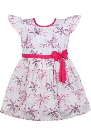 Wish Karo Infant Girls Floral Printed Flutter Sleeves Fit & Flare Dress