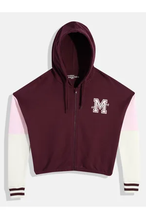 HERE&NOW Girls Pure Cotton Back Printed Hooded Sweatshirt