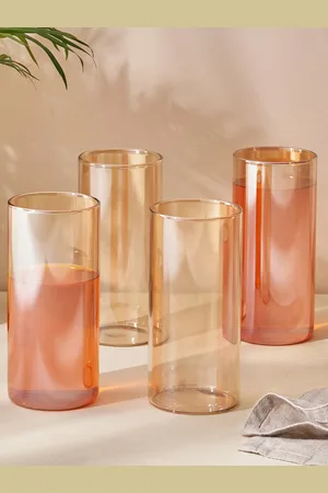 Home Centre Showstopper Seong Yellow 4-Pieces Water Glass 350ml