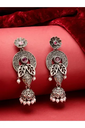 ADIVA Silver-Plated Floral Jhumkas