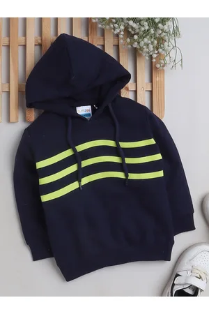 BUMZEE Boys Striped Hooded Cotton Sweatshirt