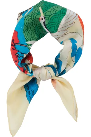 The Tie Hub Men White & Green Printed Scarf