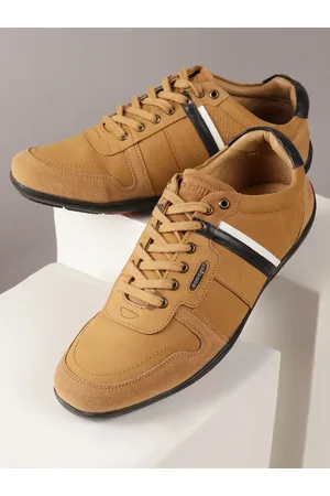 Red Chief Men Brown Striped Leather Sneakers