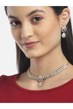 Anouk Gold-Plated White AD-Studded & Beaded Necklace & Earring