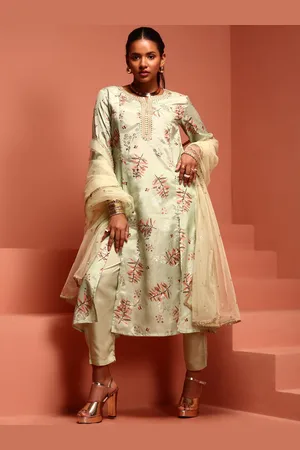 IMARA Floral Printed Regular Gotta Patti Kurta With Trousers & Dupatta