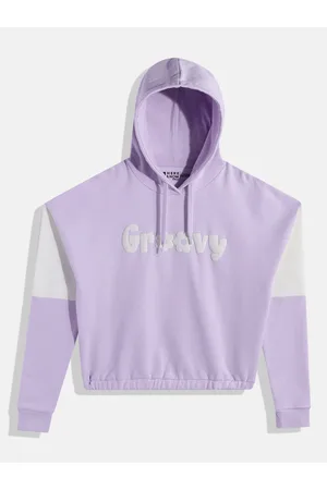 HERE&NOW Girls Colourblocked Hooded Pure Cotton Sweatshirt