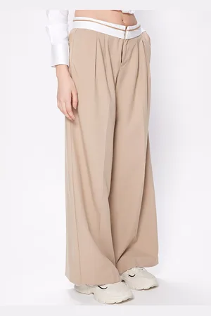 COVER STORY Women Beige Loose Fit Mid-Rise Pleated Trousers