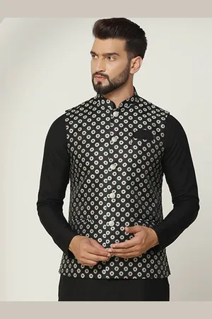 KISAH Printed Nehru Jacket With Pocket Square