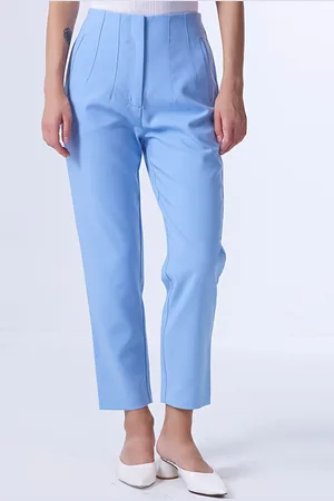 COVER STORY Women Blue Slim Fit Cropped High-Rise Trouser