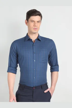 Arrow Grid Tattersall Checked Spread Collar Pocket Cotton Formal Shirt