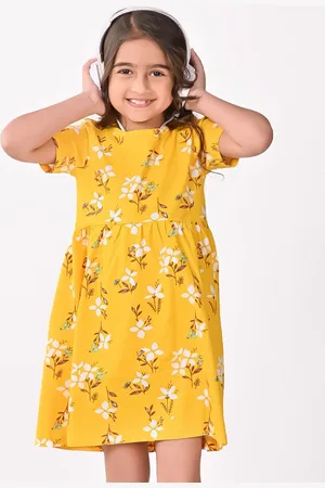 BONKIDS Girls Floral Print Fit & Flare Cotton Dress