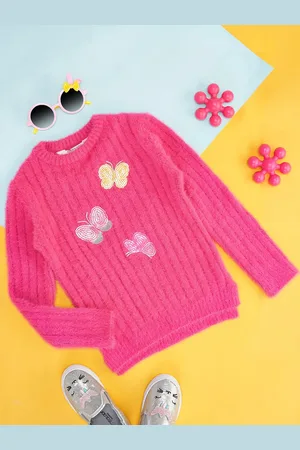 Pantaloons Girls Ribbed Pullover With Embellished Detail