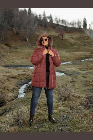 Sztori Women Plus Size Maroon Solid Detachable Hood Longline Parka Jacket