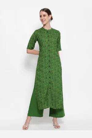Antaran Women Green Floral Printed Regular Pure Cotton Kurta with Palazzos