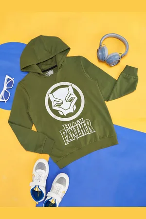 Pantaloons Boys Black Panther Printed Hooded Cotton Pullover Sweatshirt