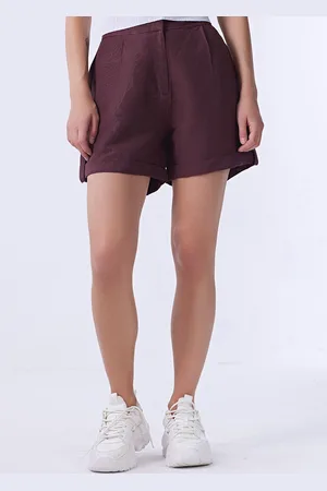 COVER STORY Women Brown Mid-Rise Cotton Linen Shorts
