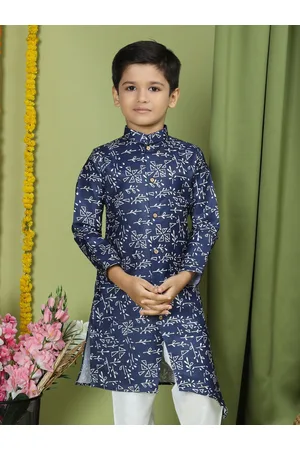 TABARD Boys Ethnic Motif Printed Mandarin Collar Cotton Straight Kurta