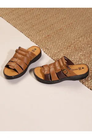 Red Chief Men Brown & Tan Leather Comfort Sandals