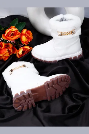 PASSION PETALS Girls Mid Top Embellished Faux Fur Trim Winter Boots