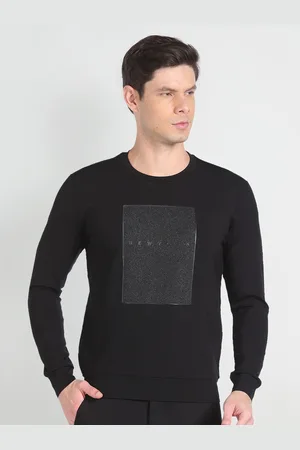 Arrow Typography Printed Cotton Pullover Sweatshirt