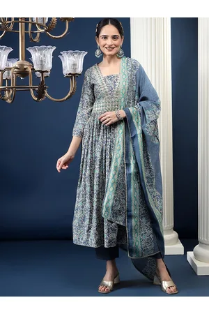 Bani Women Floral Printed Thread Work High Slit Kurta With Trousers & Dupatta