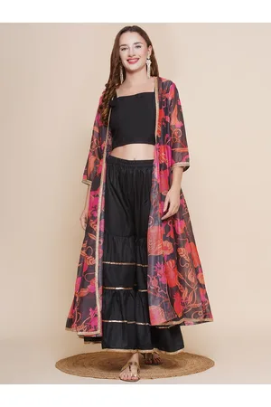 Bhama Couture Sleeveless Crop Top With Sharara & Shrug