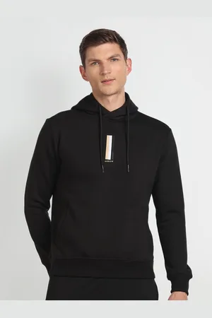 Arrow Typography Printed Hooded Cotton Pullover Sweatshirt