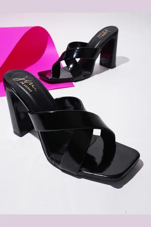 JM Looks Cross Strap Open Toe Block Heels