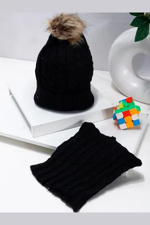 PASSION PETALS Kids Self Design Woollen Beanie With Scarf