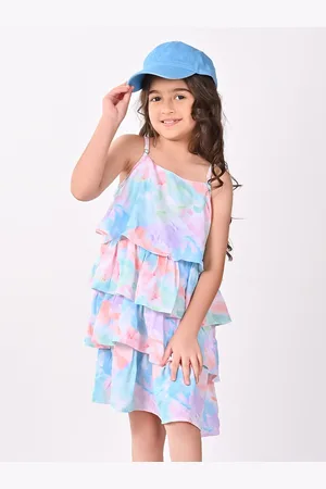 BONKIDS Girls Tie and Dye Sleeveless Cotton A-Line Dress
