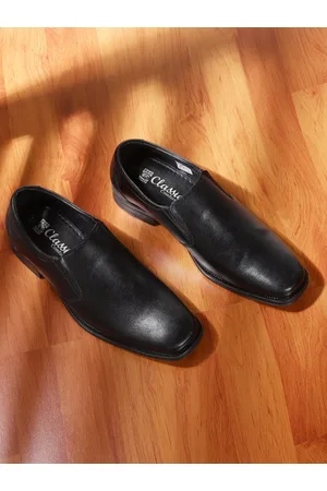 Red Chief Men Black Solid Leather Formal Slip-On Shoes