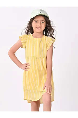 BONKIDS Girls Striped A-Line Cotton Dress
