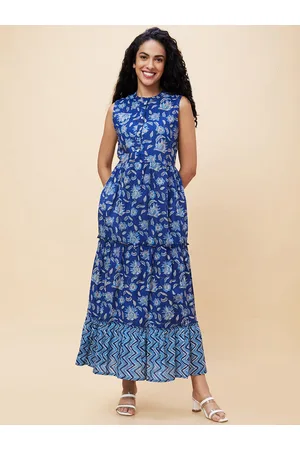 Globus Women Floral Printed Gathered Fit & Flare Tiered Maxi Dress