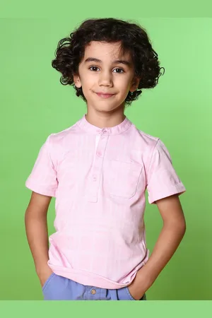 Nauti Nati Boys Standard Checked Band Collar Pure Cotton Casual Shirt