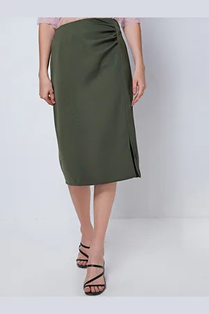 COVER STORY Solid Straight Midi Skirt