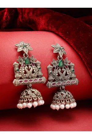 ADIVA Silver-Plated Peacock Shaped Jhumkas