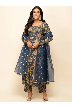 FIORRA Floral Printed Regular Gotta Patti Pure Cotton Kurta With Trousers & Dupatta
