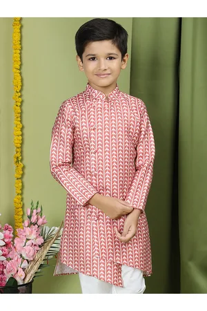 TABARD Boys Ethnic Motifs Printed Mandarin Collar Angrakha Asymmetric Cotton Kurta