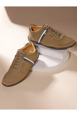 Red Chief Men Olive Green Striped Leather Sneakers