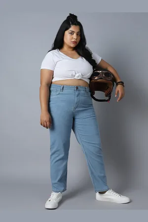 High Star Women Plus Size Straight Fit High-Rise Clean Look Stretchable Jeans