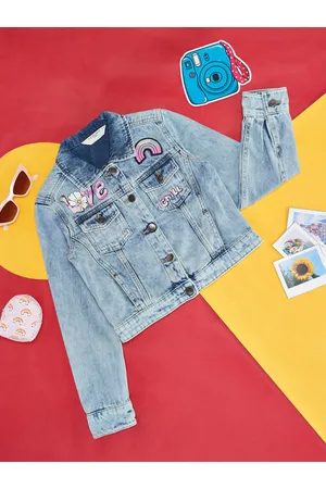 Pantaloons Girls Typography Printed Cotton Denim Jacket