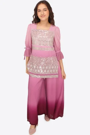 CUTECUMBER Girls Embroidered Sequinned Regular Kurta with Palazzos