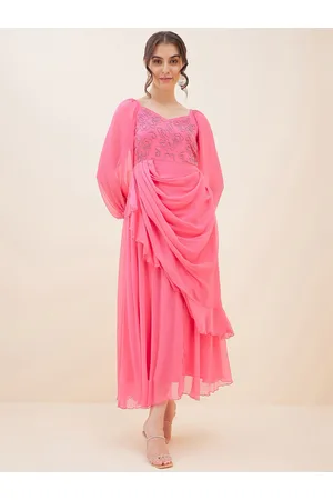 Antheaa Embellished Layered Chiffon Fit and Flare Maxi Dress