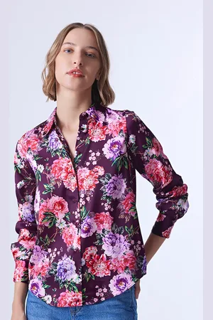 COVER STORY Purple Floral Printed Spread Collar Long Sleeves Casual Shirt
