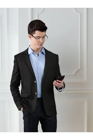 Invictus Men Charcoal Grey & Black Slim Fit Checked Single-Breasted Smart Casual Blazer